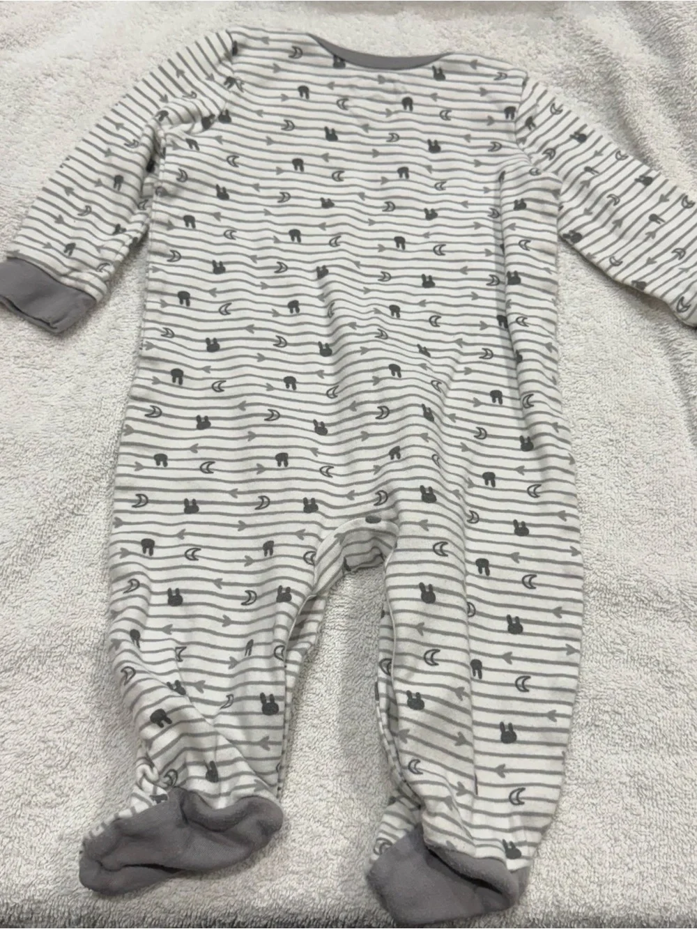 Lamaze Gray & White Striped Footed One-Piece Footie Pajamas 6 months